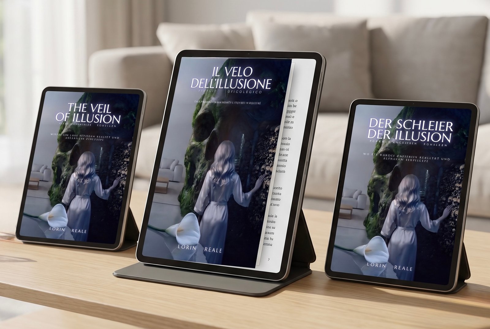 Il velo dell'illusione disponibile in italiano, tedesco e inglese su tablet